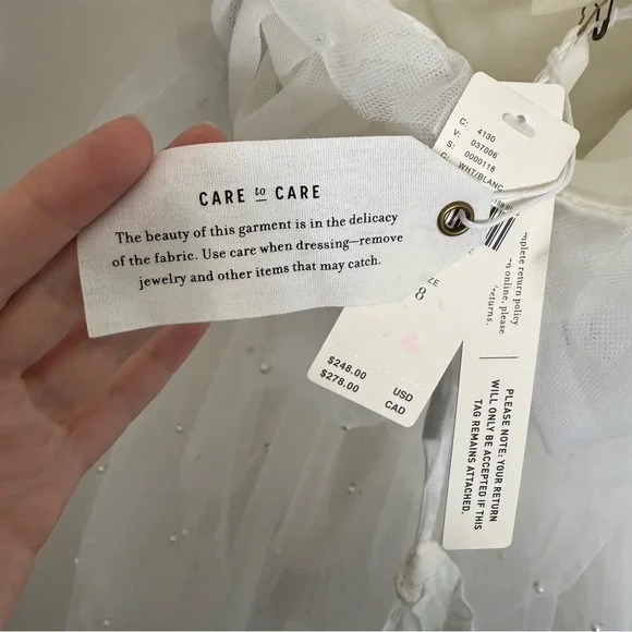 NWT Anthropologie Maeve Tiered Strapless Tulle Pearl Belted Mini Dress White 8
